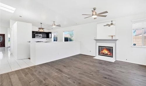 Modern fireplace renovation in a Southern California home completed by the Exclusive SoCal Home Buyers team.